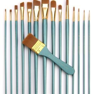 15pc Long Handle, Brown Taklon All Media Paint Brush Set