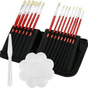 Oil Paint Brush Set - 15 Bristles White Brushes, Paint Knife & Palette for Adults Kids