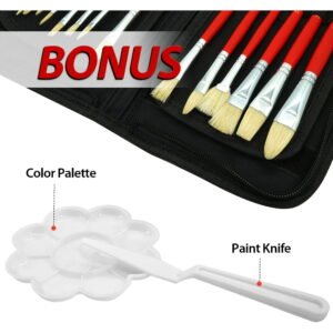 Oil Paint Brush Set - 15 Bristles White Brushes, Paint Knife & Palette for Adults Kids